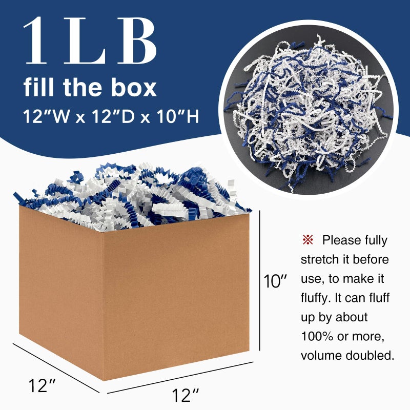 Corlcol 1Lb Crinkle Cut Paper Shred Filler For Gift Box Bag And Basket On Holidays(Blue&White) - Image 2