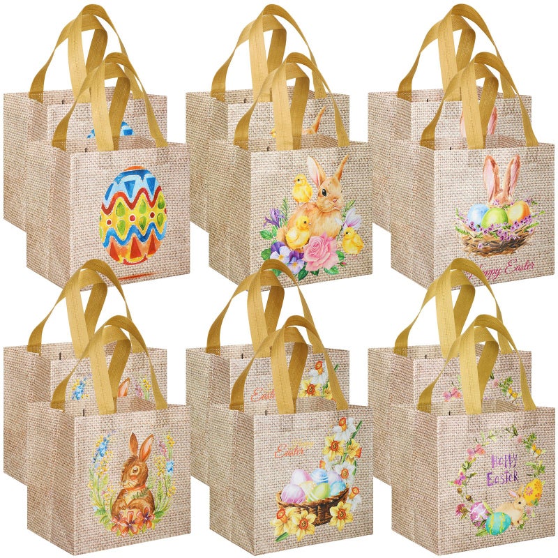 Sanwuta 12 Pcs Easter Gift Bags with Handles Bulk Reusable NonWoven Bunny Treat Bags Easter Basket Party Favor Totes for Egg Hunt Candy Gifts - Image 2