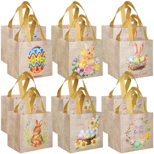 Sanwuta 12 Pcs Easter Gift Bags with Handles Bulk Reusable NonWoven Bunny Treat Bags Easter Basket Party Favor Totes for Egg Hunt Candy Gifts - Image 1