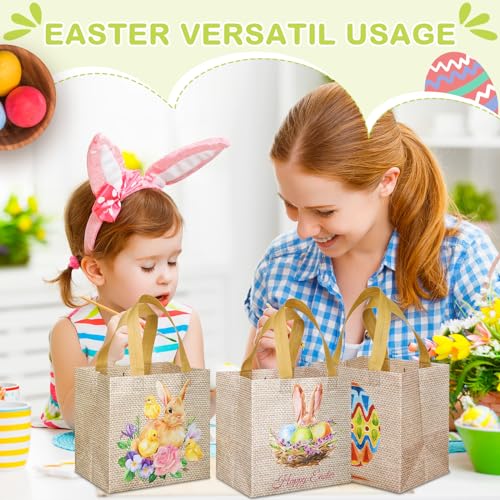 Sanwuta 12 Pcs Easter Gift Bags with Handles Bulk Reusable NonWoven Bunny Treat Bags Easter Basket Party Favor Totes for Egg Hunt Candy Gifts - Image 3