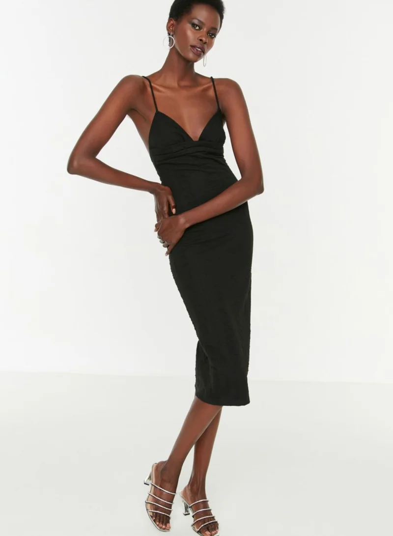 trendyol Plunge Neck Strappy Knitted Dress