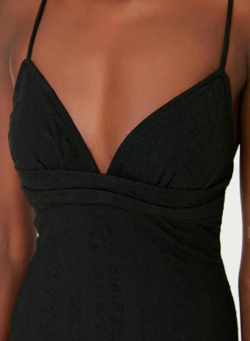 trendyol Plunge Neck Strappy Knitted Dress