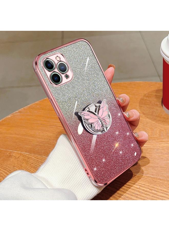 زبون جراب لهاتف iPhone 11 Pro Max مطلي بطبقة لامعة متدرجة اللون من مادة TPU مع حامل على شكل فراشة - Image 1