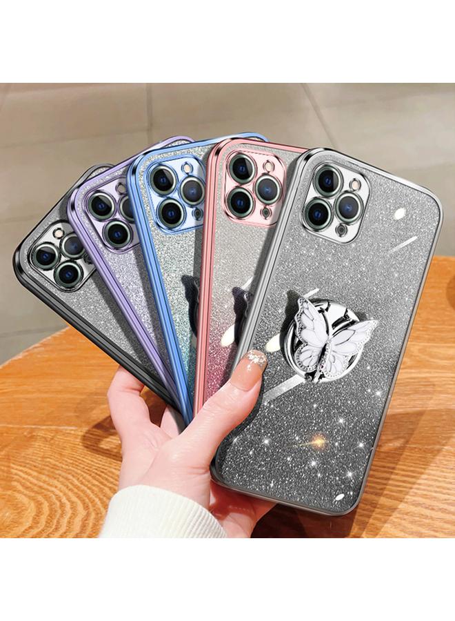 زبون جراب لهاتف iPhone 11 Pro Max مطلي بطبقة لامعة متدرجة اللون من مادة TPU مع حامل على شكل فراشة - Image 2