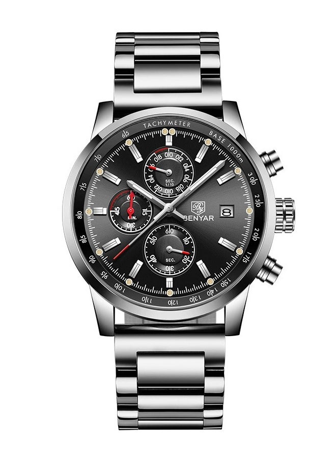 BENYAR - Mens Watches Multifunction Chronograph Date Quartz Watch for Men Stainless Steel Band Wrist Watch Gift for Men Casual Business - Image 1