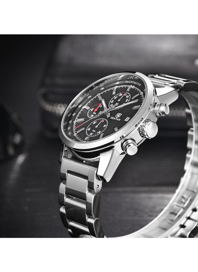 BENYAR - Mens Watches Multifunction Chronograph Date Quartz Watch for Men Stainless Steel Band Wrist Watch Gift for Men Casual Business - Image 1