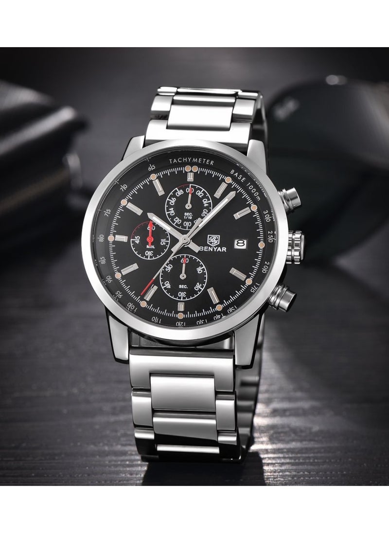 BENYAR - Mens Watches Multifunction Chronograph Date Quartz Watch for Men Stainless Steel Band Wrist Watch Gift for Men Casual Business - Image 1