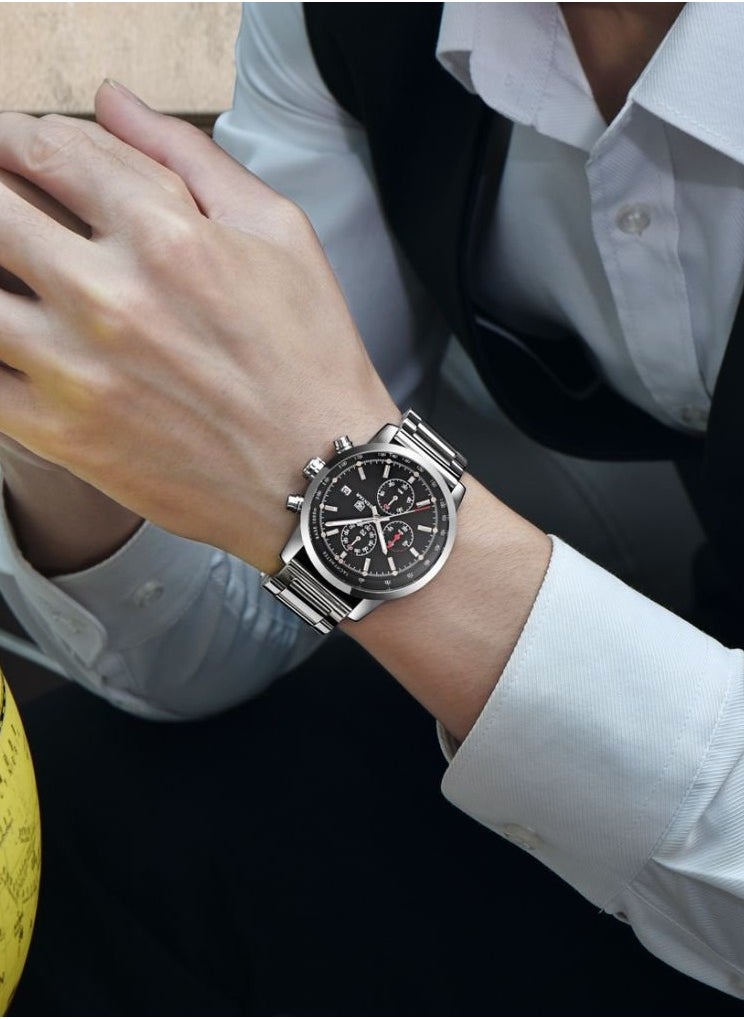 BENYAR - Mens Watches Multifunction Chronograph Date Quartz Watch for Men Stainless Steel Band Wrist Watch Gift for Men Casual Business - Image 1