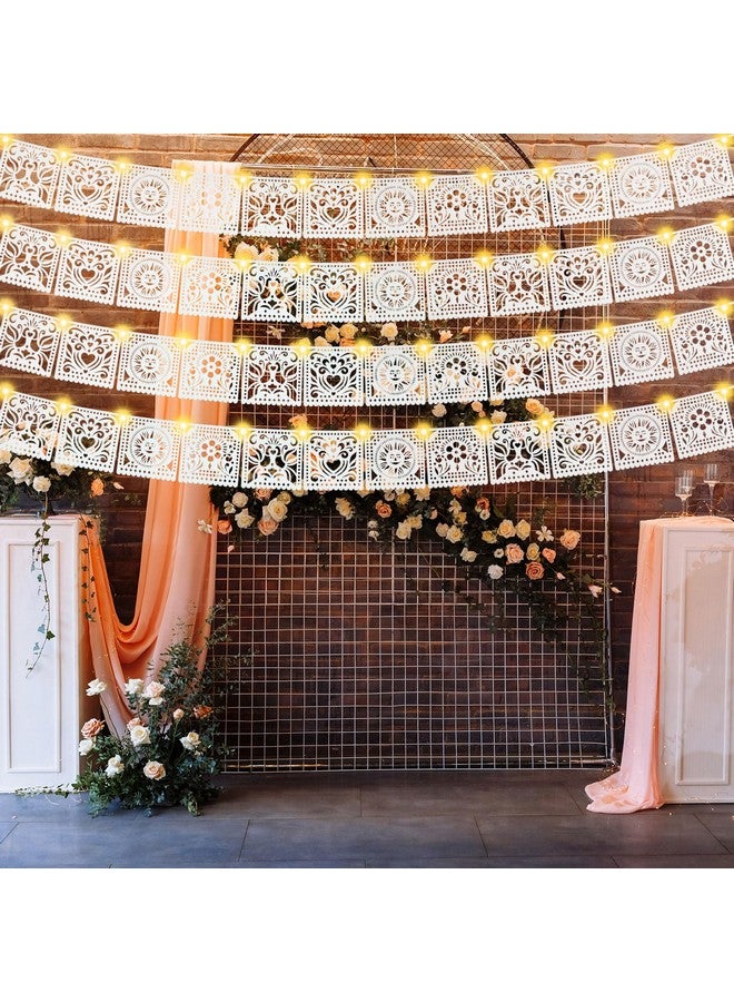 SmoothNovelty 6 Pack White Papel Picado Banner With Led Fairy String Light 12 Flags Per Banner Felt White Mexican Banners For Weddings Birthdays Papel Picado White Mexican Themed Party Decor - Image 4