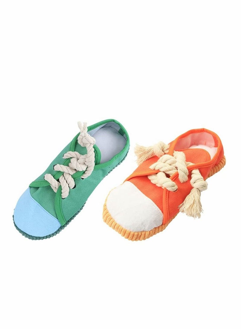 Y&D Dog Chew Toy Mini Sneakers Shoes Squeaky Toy Pet Molar Bite for Puppy Cats Small Animals Supplies Training and Cleaning Teeth Health Green Orange 2 Pcs  - Image 1
