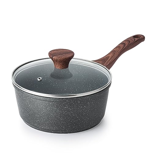 Sensarte SENSARTE Nonstick Saucepan with Lid 15 Quarts Small Pot with Swiss Granite Coating Staycool Handle Multipurpose Handy Sauce Pot Small Kitchen Cooking Pot Induction Comptable PFOA Free 