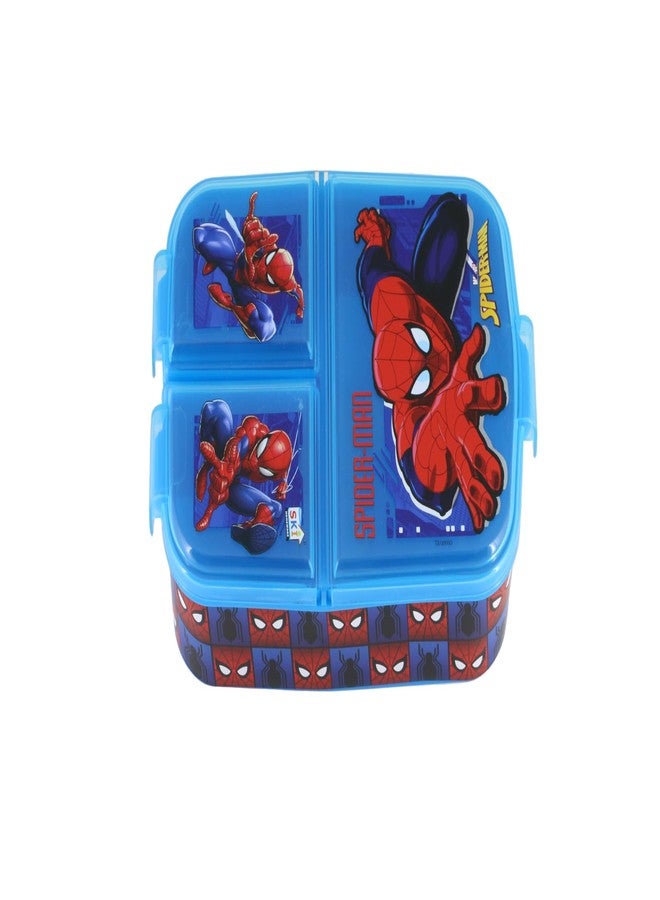 SKi Homeware Trio 3 Compartment Bento Lunch/Snack Box For Your Kids' School, Picnic, Sports - For Return Gifts Or Party Favours- Spiderman, Blue - Image 1
