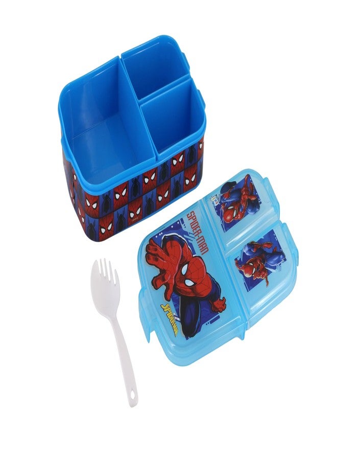 SKi Homeware Trio 3 Compartment Bento Lunch/Snack Box For Your Kids' School, Picnic, Sports - For Return Gifts Or Party Favours- Spiderman, Blue - Image 4