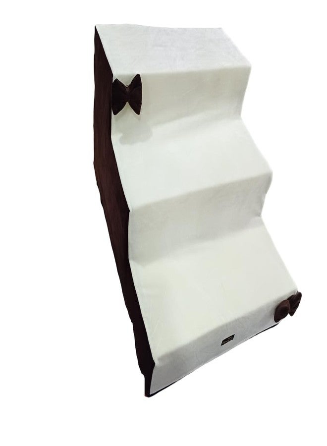 Dog/Cat Stairs/Polythene Foam Ladder 3 Steps Ramp/Ladder Off White and Brown & White Color Dog Stairs to get on High Bed for Cat and Pet Steps at Home or Portable (Brown & White) with Bow - Image 1