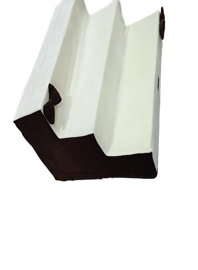 Dog/Cat Stairs/Polythene Foam Ladder 3 Steps Ramp/Ladder Off White and Brown & White Color Dog Stairs to get on High Bed for Cat and Pet Steps at Home or Portable (Brown & White) with Bow - Image 5
