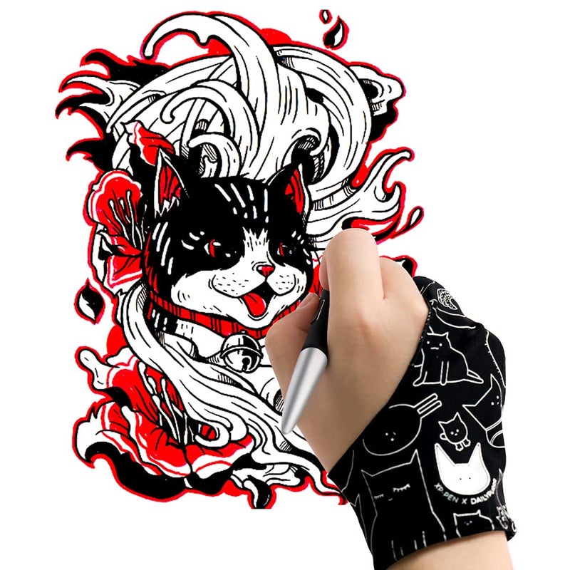 XPPen Digital Drawing Glove - Two-Finger Artist Glove with Cute Cat Print, Suitable for Right and Left Hand - Image 2