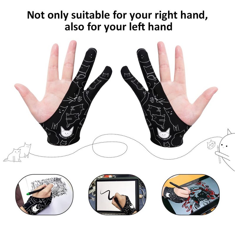 XPPen Digital Drawing Glove - Two-Finger Artist Glove with Cute Cat Print, Suitable for Right and Left Hand - Image 3