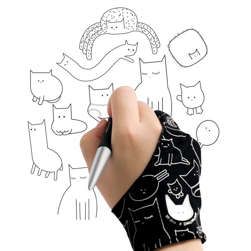 XPPen Digital Drawing Glove - Two-Finger Artist Glove with Cute Cat Print, Suitable for Right and Left Hand - Image 5