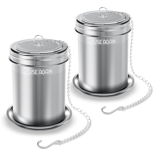 HOUSE AGAIN 2 Pack Tea Infuser by House Again, Extra Fine Mesh Tea Ball Threaded Connection 18/8 Stainless Steel with Extended Chain Hook for Hanging on Teapots Mugs Cups to Brew Loose Leaf Tea - Image 1