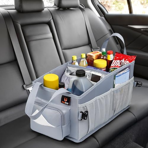 FOXBOX Car Seat and Trunk Organizer, Front or Back Seat Storage - SUV Passenger Floor, Under or Between Seats Organization, Car Gifts for Men and Women (Grey) - Image 1