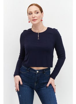 Women Crew Neck Long Sleeve Solid Top, Navy - pzsku/ZBFCF09C4EBB7D9240622Z/45/_/1727881891/7689675b-d875-49f5-a2c4-6e3918be0def