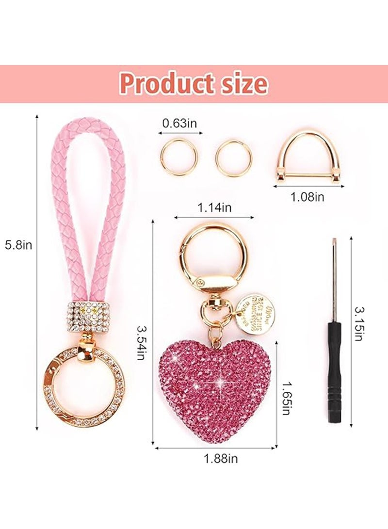 NNEWVANTE مفتاح سيارة مع سلسلة مفاتيح للنساء بشكل قلب مرصع بالأحجار اللامعة، سلسلة مفاتيح لطيفة، هدية مخصصة. وردي - Image 4
