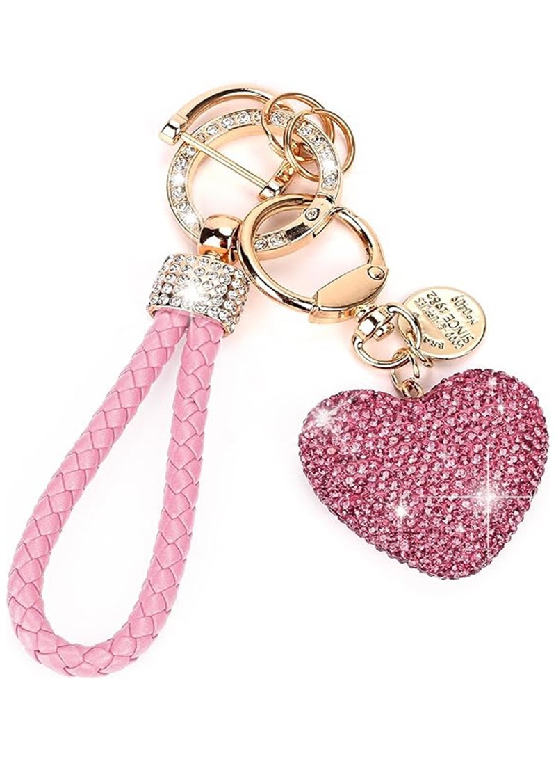 NNEWVANTE مفتاح سيارة مع سلسلة مفاتيح للنساء بشكل قلب مرصع بالأحجار اللامعة، سلسلة مفاتيح لطيفة، هدية مخصصة. وردي - Image 1