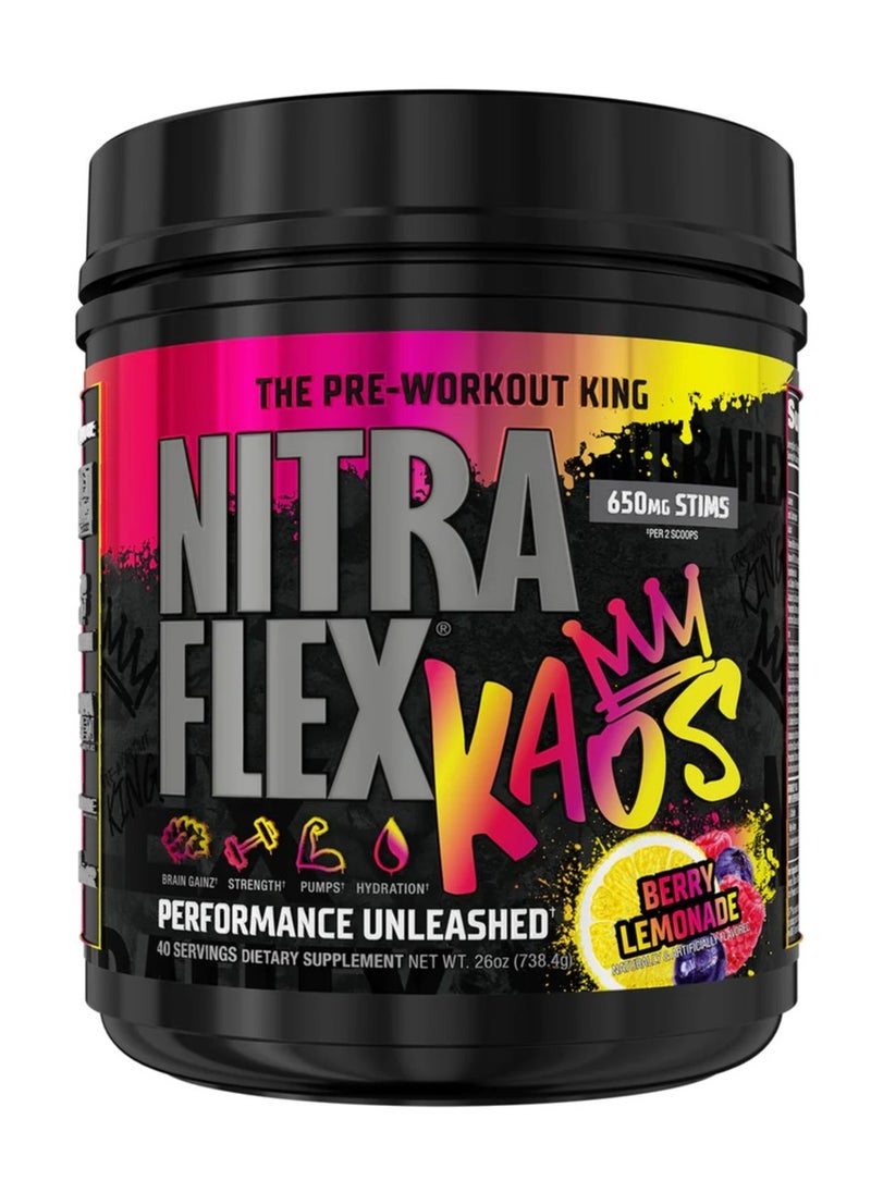 GAT SPORT - Gat Sport, Nitraflex, Kaos, 650mg Stims, Pre Workout King, 738g, Berry Lemonade, 40 Servings - Image 1