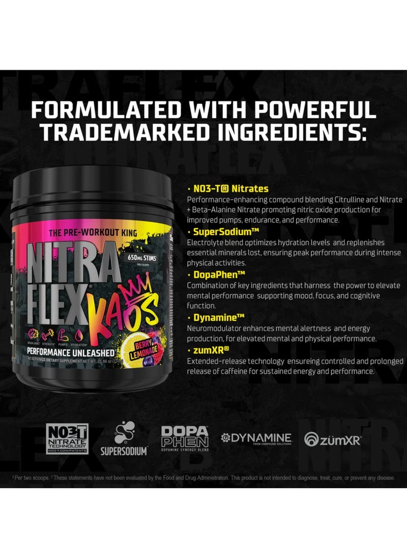 GAT SPORT - Gat Sport, Nitraflex, Kaos, 650mg Stims, Pre Workout King, 738g, Berry Lemonade, 40 Servings - Image 1