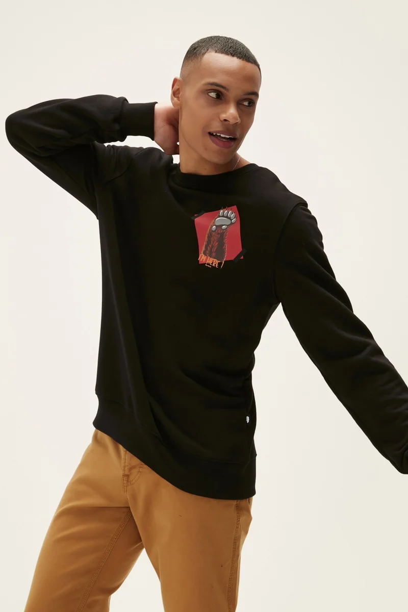 Bad Bear Here Crewneck Black Men's Sweatshirt 22.02.12.016-C01
