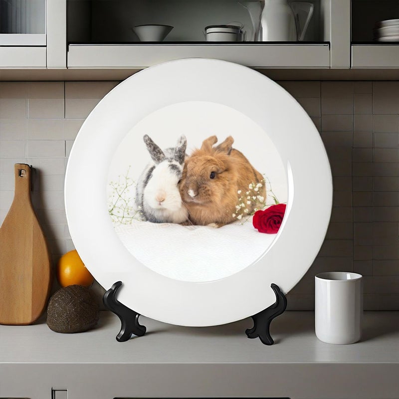 Personalized 2D Flat Bone China Decorative Plate 10 51 Inch With Custom Photo and Fade Resistant Ink Scalloped White Vintage Romantic Design Including Metal Display Stand Anniversary Holiday Gift Non Food Contact - Image 2