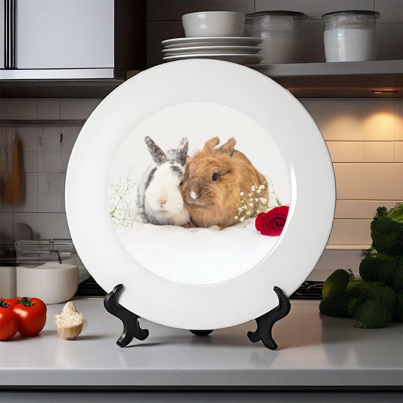 Personalized 2D Flat Bone China Decorative Plate 10 51 Inch With Custom Photo and Fade Resistant Ink Scalloped White Vintage Romantic Design Including Metal Display Stand Anniversary Holiday Gift Non Food Contact - Image 1