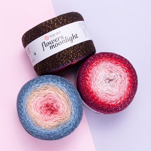 YarnArt Flowers Moonlight – Gradient Cotton Acrylic Yarn with Metallic Lurex, 9.17oz (250g), 1093 Yards – Shiny, Multicolor Cake Yarn for Crochet, Knitting, Shawls & DIY Projects (3253) - Image 5