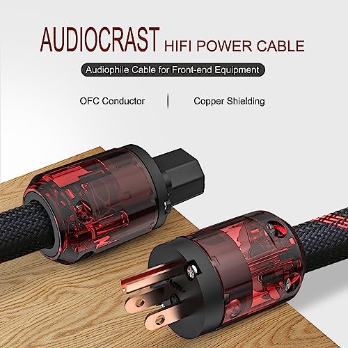 VIBORG Audiocrast HiFi Power Cable, 125V 15A, Copper Shielding, Hi-End Braided Sleeve Amplifier Power Cord, AC Audiophile Power Cable with US Plug+IEC C13 Connector (6.6FT/2M) - Image 4