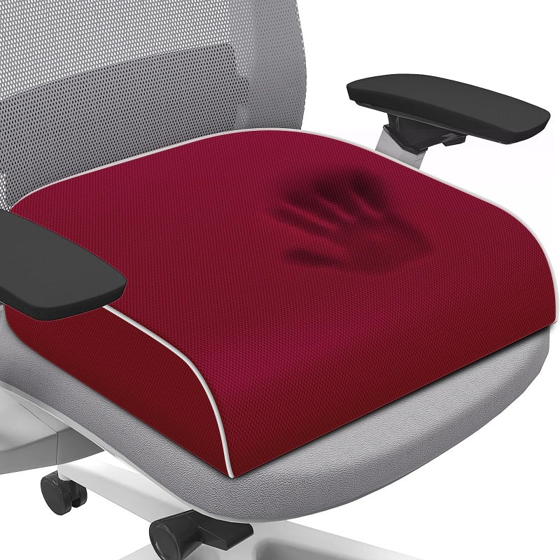 SweetSlubr Seat Cushion for Tailbone Pain Relief, Office Chair Cushion, Memory Foam Large Chair Cushion with Non-Slip Cover for Soft Support at Office Chair, Car Seat, Airplane Red/Large - Image 1