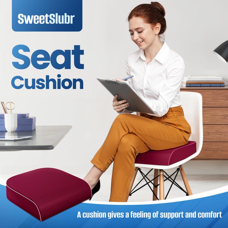 SweetSlubr Seat Cushion for Tailbone Pain Relief, Office Chair Cushion, Memory Foam Large Chair Cushion with Non-Slip Cover for Soft Support at Office Chair, Car Seat, Airplane Red/Large - Image 3