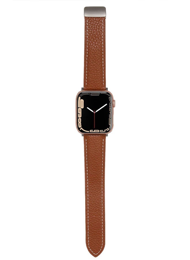 Happy D Magnetic leather strap for Apple Watch Ultra, 49mm 45mm 44mm 42mm, magnetic buckle replacement genuine leather strap, compatible with Apple Watch series, upgraded brown - Image 3