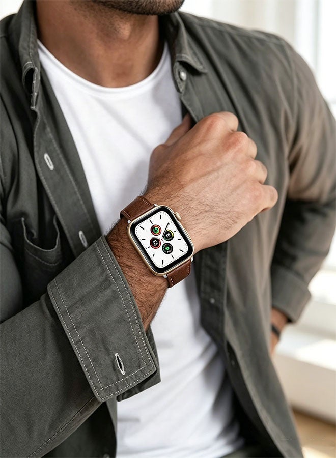 Happy D Magnetic leather strap for Apple Watch Ultra, 49mm 45mm 44mm 42mm, magnetic buckle replacement genuine leather strap, compatible with Apple Watch series, upgraded brown - Image 2