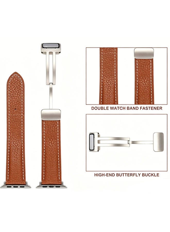 Happy D Magnetic leather strap for Apple Watch Ultra, 49mm 45mm 44mm 42mm, magnetic buckle replacement genuine leather strap, compatible with Apple Watch series, upgraded brown - Image 4