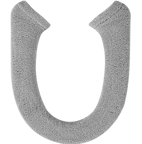 AZHCHKE Toilet Seat Cover with Snaps Fixed, Thicker Soft Toilet Seat Warmer Cover for Bathroom, Washable Stretchable Toilet Seat Covers, Fits Most Round, Oval and Elongated Toilet Seat, Light Gray - Image 1