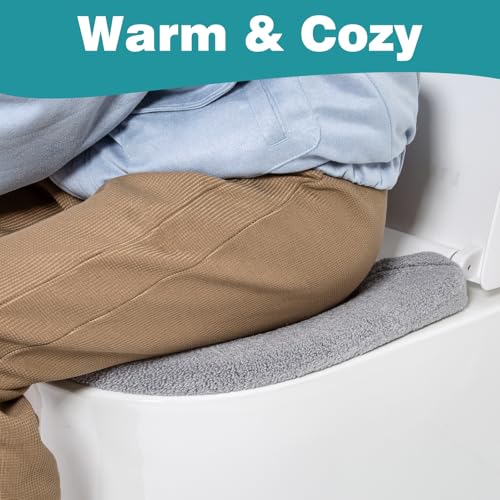 AZHCHKE Toilet Seat Cover with Snaps Fixed, Thicker Soft Toilet Seat Warmer Cover for Bathroom, Washable Stretchable Toilet Seat Covers, Fits Most Round, Oval and Elongated Toilet Seat, Light Gray - Image 4
