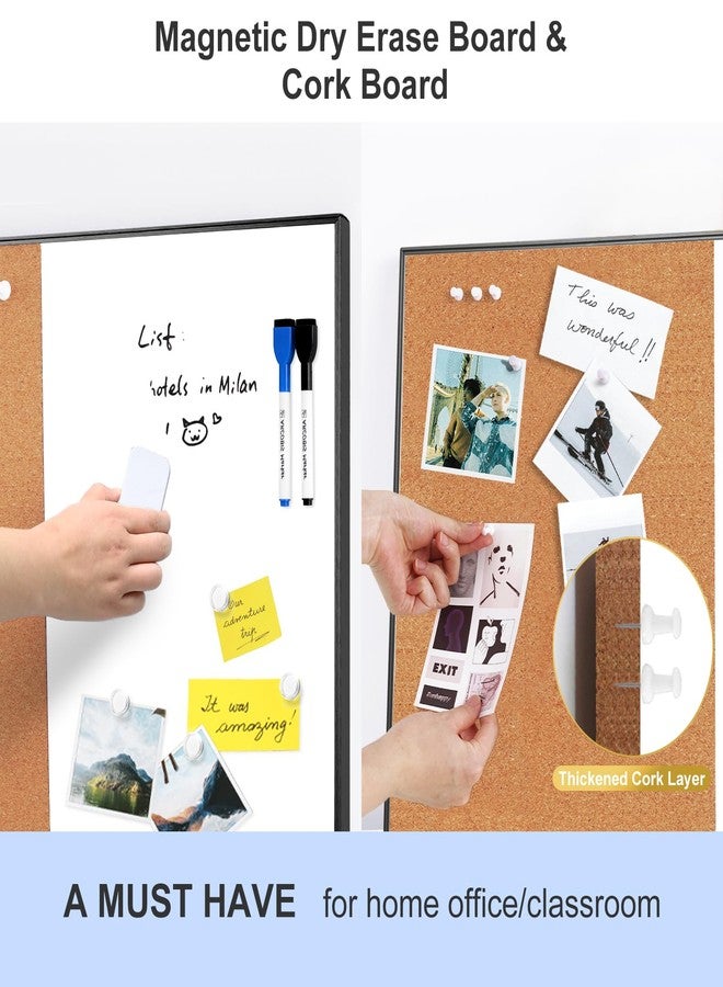 ARCOBIS Cork Board White Board Combo, 24 x 18 Inch Bulletin Board, Magnetic Dry Erase Board & Corkboard for Wall, Vision Board for Home, Office, School, Black Frame - Image 2