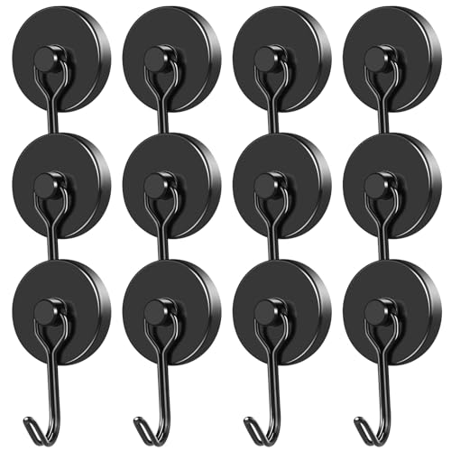 MIKEDE Magnetic Hooks 12 Pack 120Lbs Heavy Duty Neodymium Magnet Hooks Black Magnetic Swivel Hooks for Hanging Rust Proof Strong Magnets with Hook Magnetic Metal Hanger for Storage - Image 1