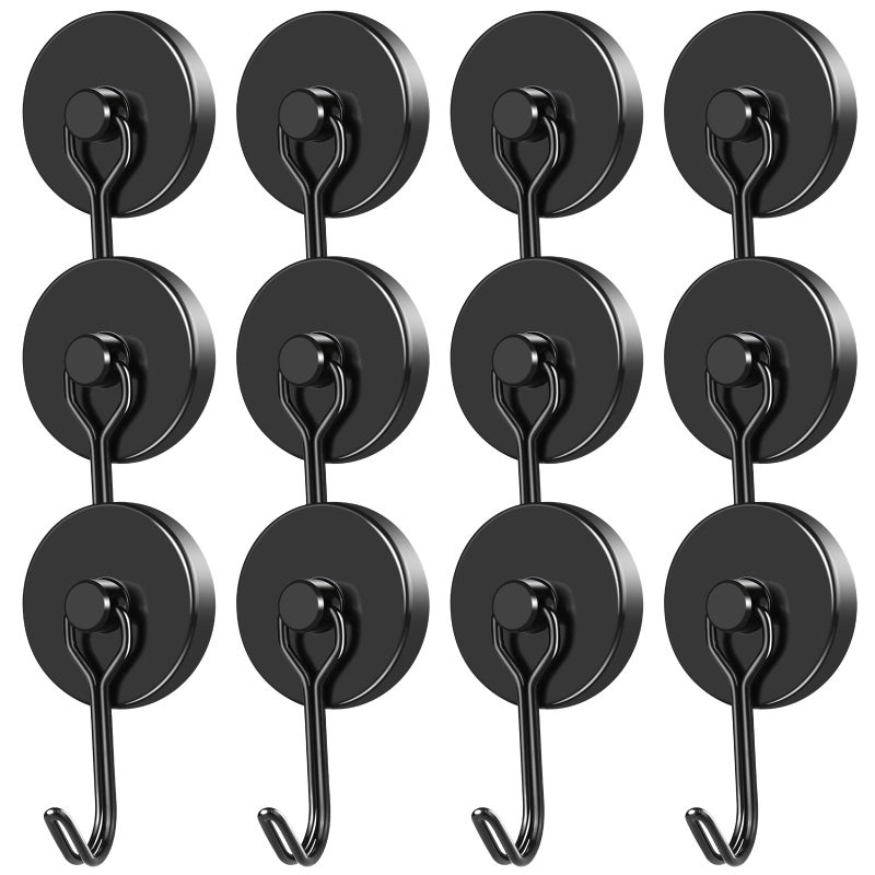 MIKEDE Magnetic Hooks 12 Pack 120Lbs Heavy Duty Neodymium Magnet Hooks Black Magnetic Swivel Hooks for Hanging Rust Proof Strong Magnets with Hook Magnetic Metal Hanger for Storage - Image 2
