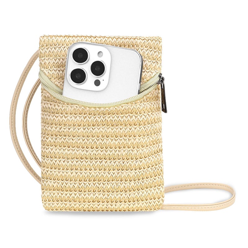 BBORGDC Straw Crossbody Phone Bag for Women, Small Woven Cell Phone Purse with Zipper, Lightweight Summer Mini Crossbody for Vacation, Travel & Everyday - Image 1