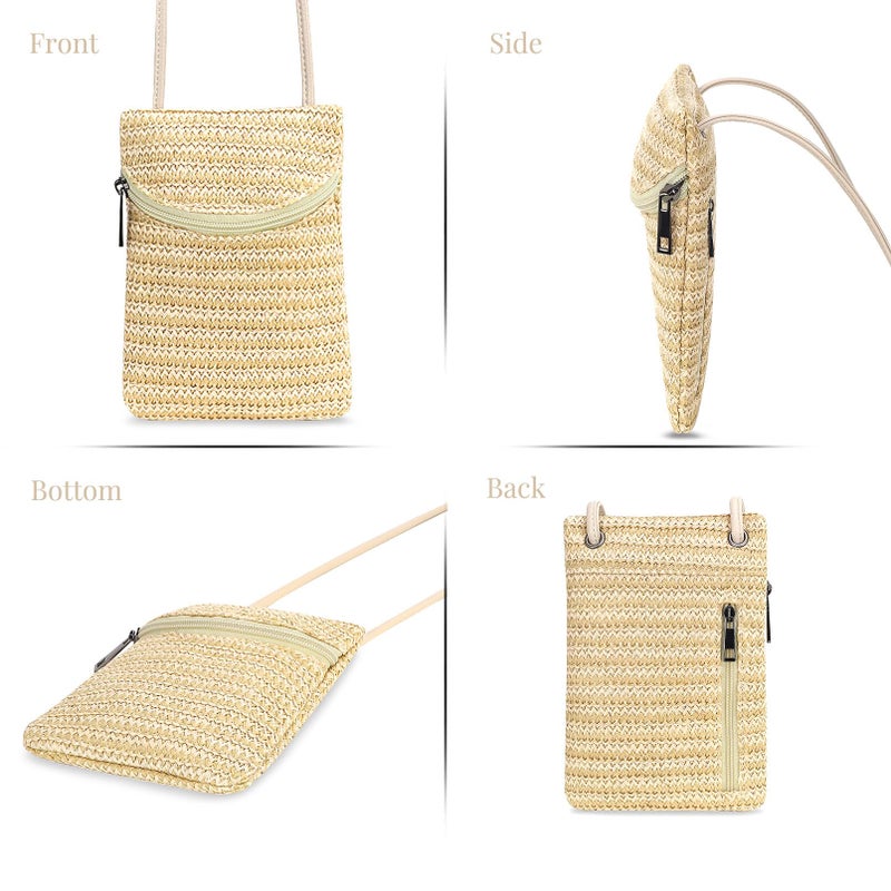 BBORGDC Straw Crossbody Phone Bag for Women, Small Woven Cell Phone Purse with Zipper, Lightweight Summer Mini Crossbody for Vacation, Travel & Everyday - Image 4