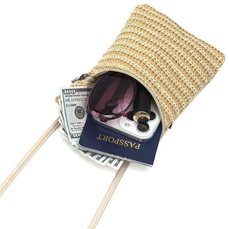 BBORGDC Straw Crossbody Phone Bag for Women, Small Woven Cell Phone Purse with Zipper, Lightweight Summer Mini Crossbody for Vacation, Travel & Everyday - Image 3