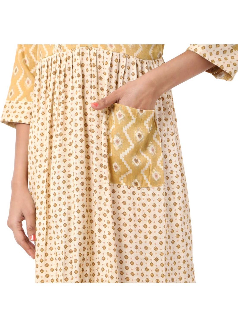 HANA & SARA SHORT YELLOW COLOUR STYLISH HIGH QUALITY PRINTED WITH FRONT BUTTONED STYLED ARABIC KAFTAN JALABIYA DRESS  - Image 4