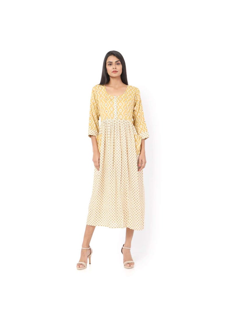 HANA & SARA SHORT YELLOW COLOUR STYLISH HIGH QUALITY PRINTED WITH FRONT BUTTONED STYLED ARABIC KAFTAN JALABIYA DRESS  - Image 5