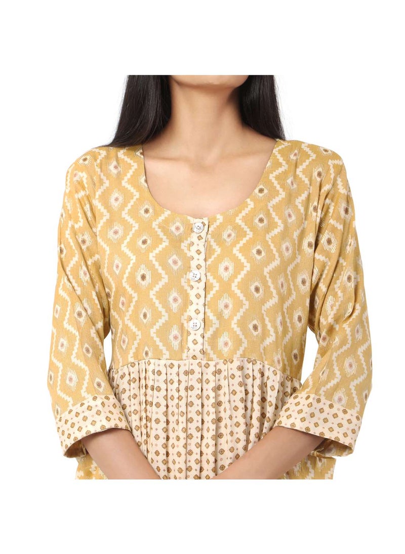 HANA & SARA SHORT YELLOW COLOUR STYLISH HIGH QUALITY PRINTED WITH FRONT BUTTONED STYLED ARABIC KAFTAN JALABIYA DRESS  - Image 3
